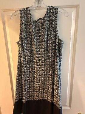 Lauren Ralph Lauren Black and White Tweed-Midi Dress with Black Leather Hem